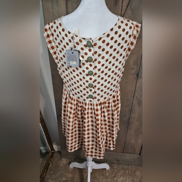 MATILDA JANE Feeling Collegiate Polka Dot and Checkered Babydoll Blouse.M NWT - Picture 11 of 13